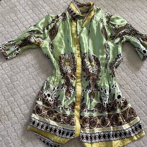 100% Silk Tunic Button Down with smocking, Size Large by Alberto Makali
